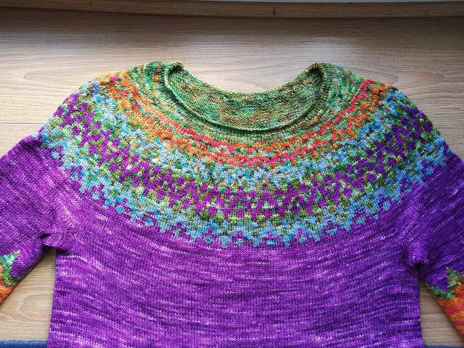 A colourwork yoke on a sweater